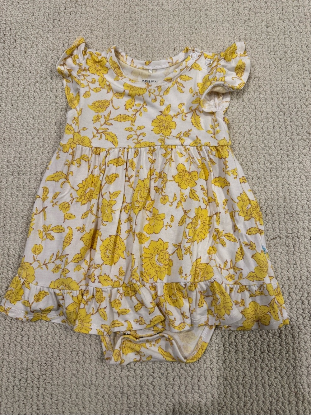 Posh Peanut Floral Cap Sleeve Ruffled Twirl dress w/ bodysuit size 12-18 months